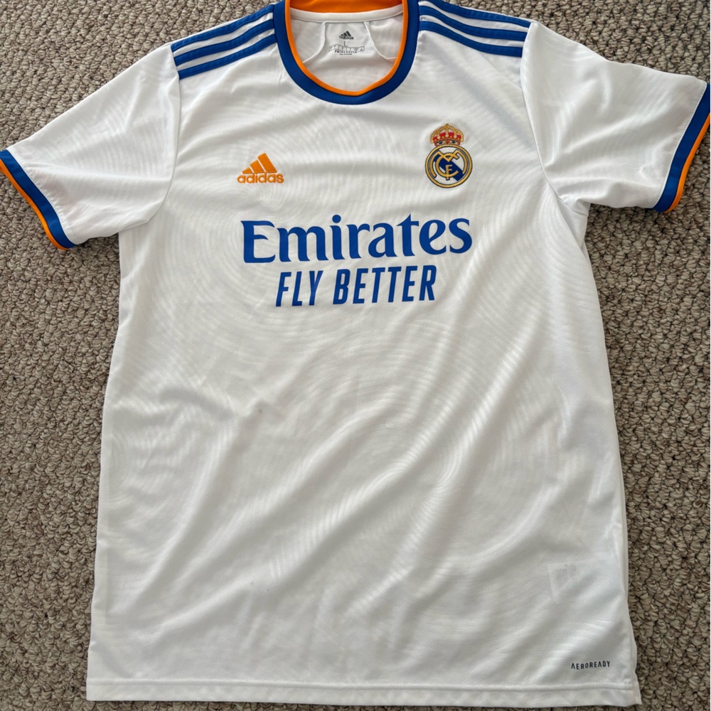adidas Real Madrid White Jersey with Blue and Orange Accents